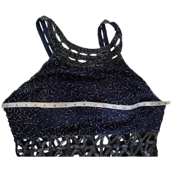 Scala Womens Beaded Sequin Maxi Dress Vintage Blue Silk Formal Evening Gown XXL - Picture 10 of 16